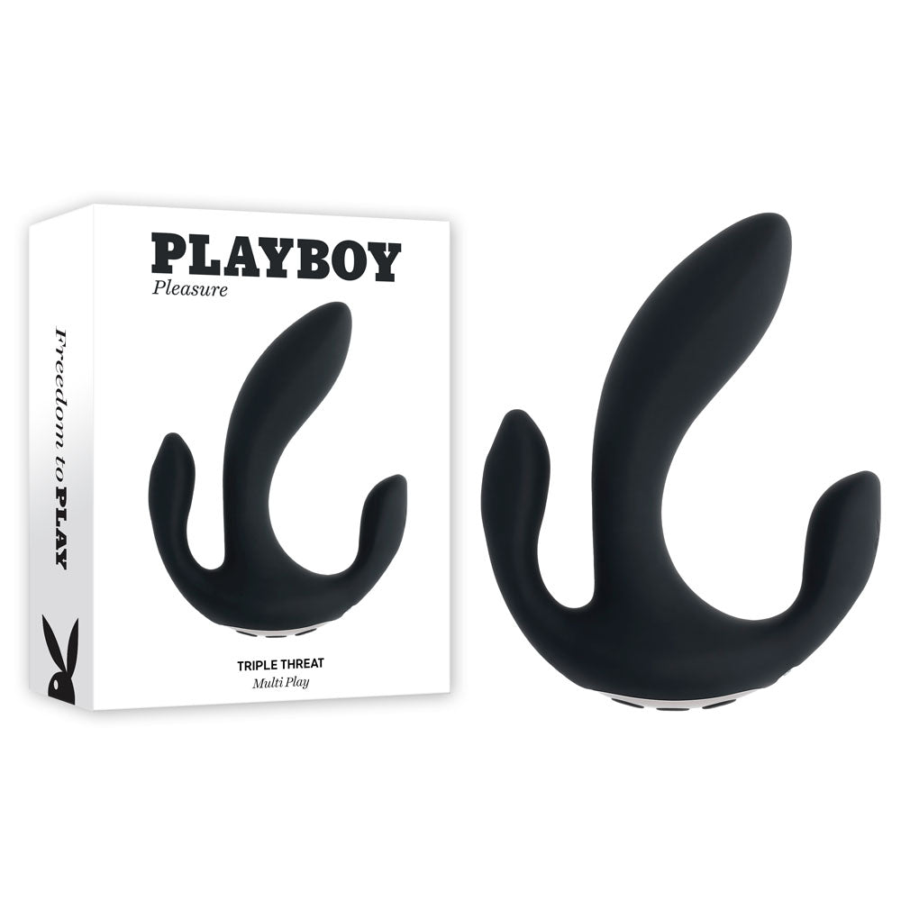 Playboy Pleasure TRIPLE THREAT - Black USB Rechargeable Triple Probe Vibrator-PB-RS-4738-2