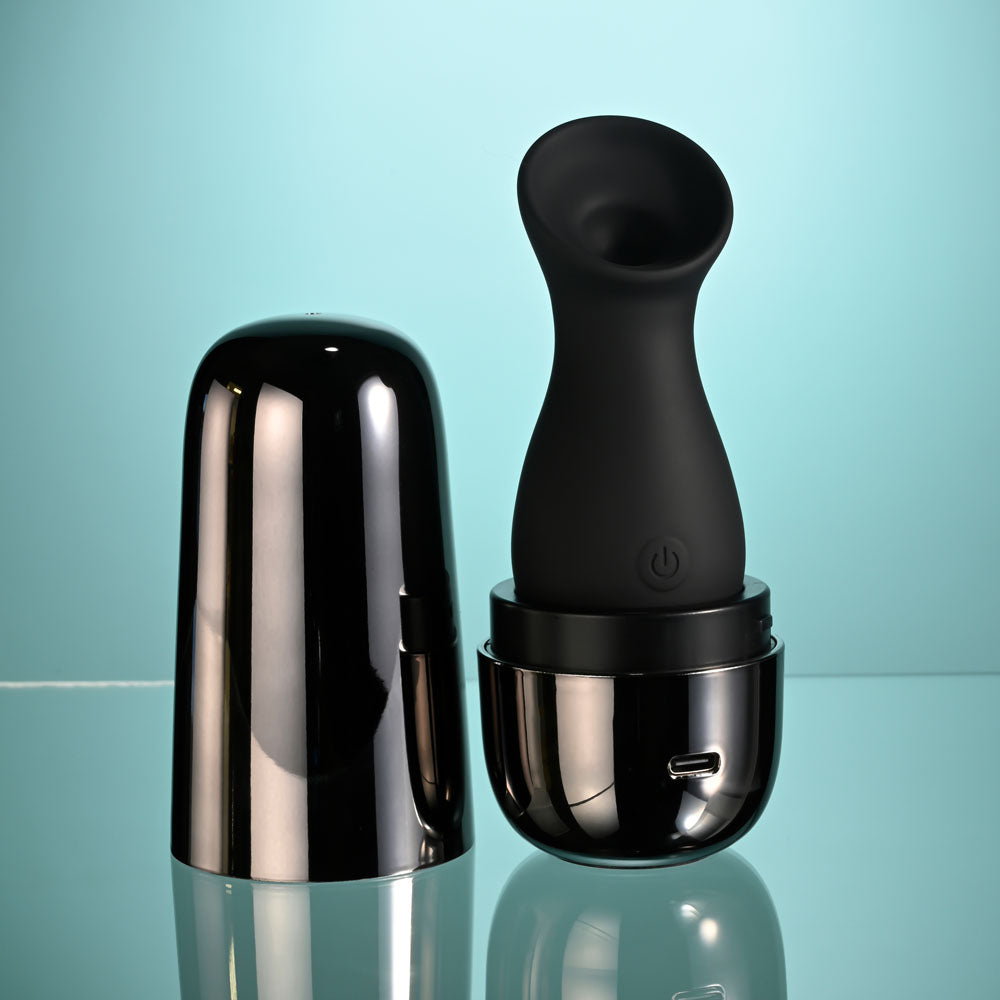 Playboy Pleasure THE JET SET - SUCKER - Black 10.3 cm Sucking Stimulator with Rechargeable Charging Case-PB-RS-5261-2