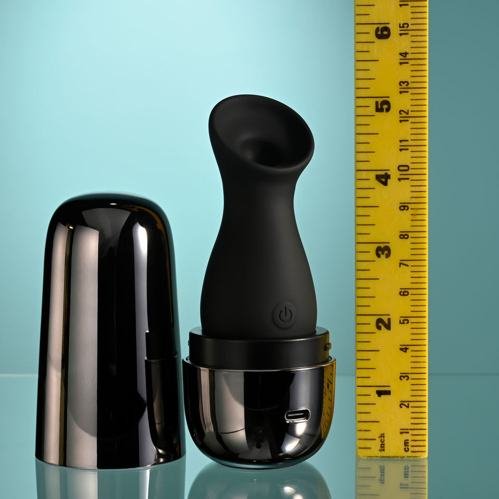 Playboy Pleasure THE JET SET - SUCKER - Black 10.3 cm Sucking Stimulator with Rechargeable Charging Case-PB-RS-5261-2