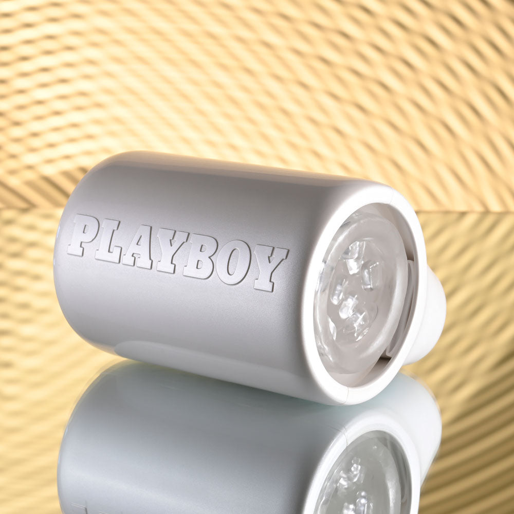 Playboy Pleasure SPIN DOCTOR - White USB Rechargeable Vibrating & Spinning Stroker-PB-RS-5292-2