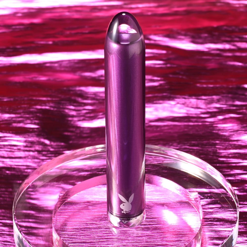 Playboy Pleasure AMETHYST - Purple 12.4 cm USB Rechargeable Glass Tipped Mini Vibrator-PB-RS-5322-2