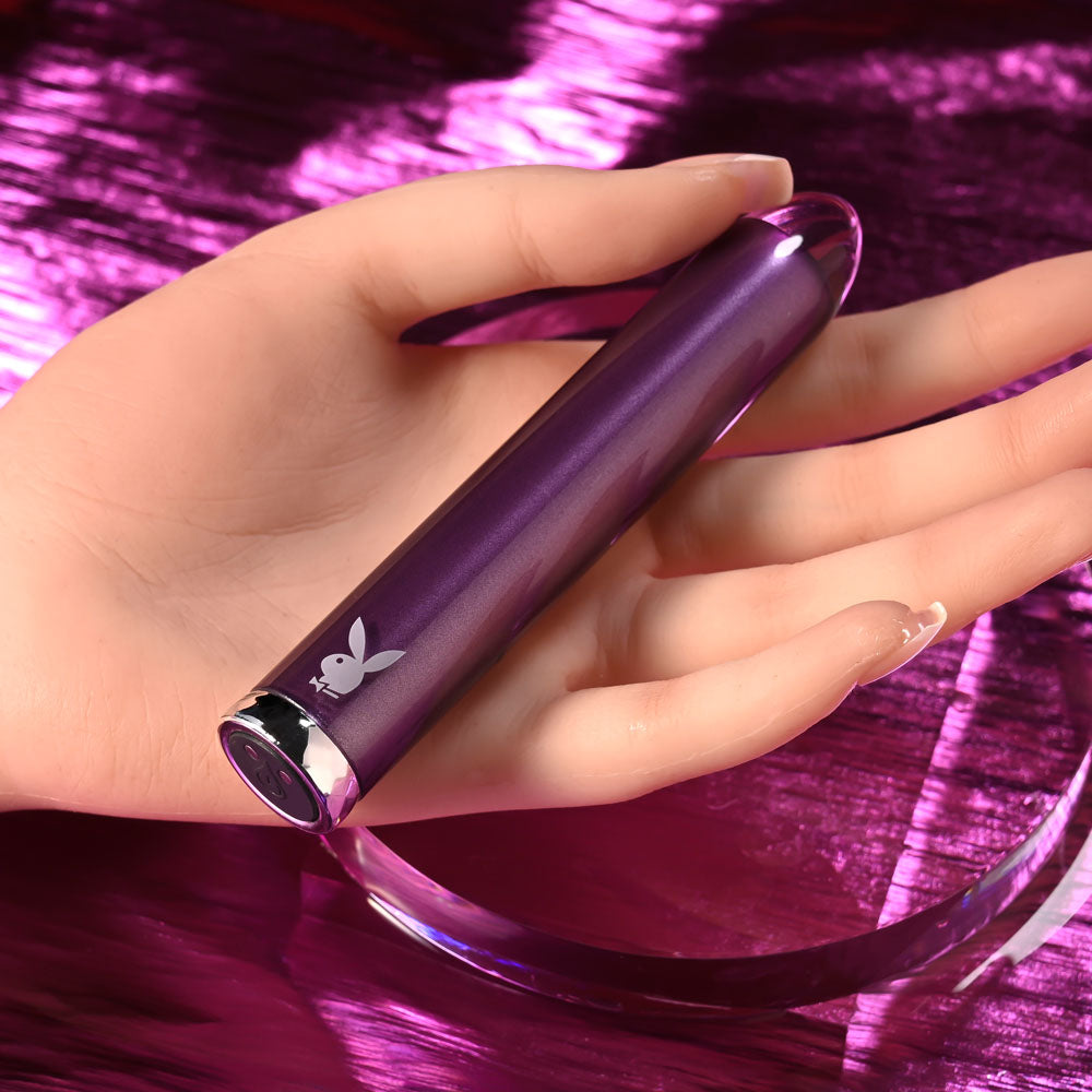 Playboy Pleasure AMETHYST - Purple 12.4 cm USB Rechargeable Glass Tipped Mini Vibrator-PB-RS-5322-2