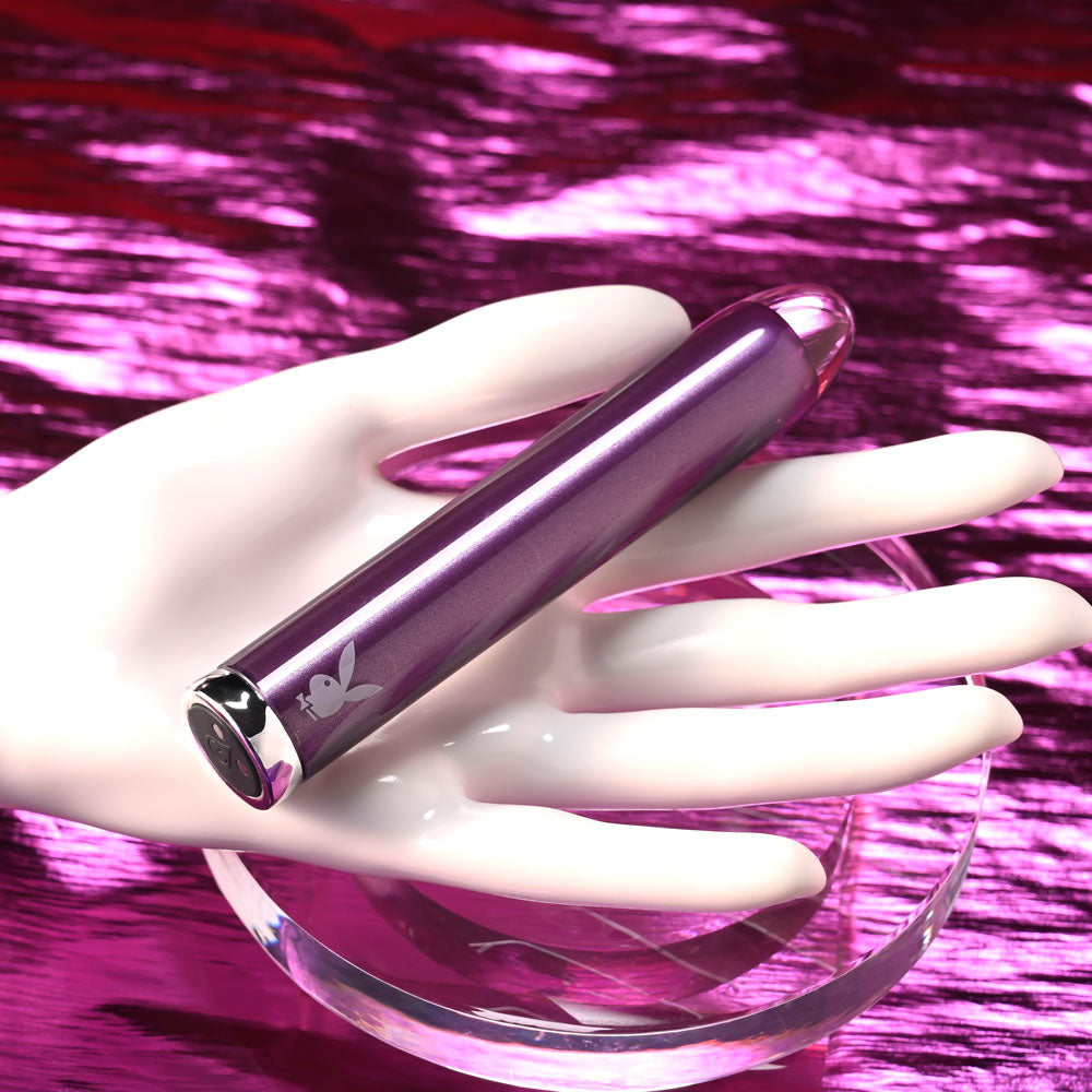 Playboy Pleasure AMETHYST - Purple 12.4 cm USB Rechargeable Glass Tipped Mini Vibrator-PB-RS-5322-2