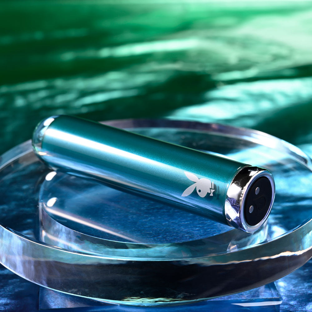 Playboy Pleasure EMERALD - Blue 9.1 cm USB Rechargeable Glass Tipped Bullet-PB-RS-5339-2