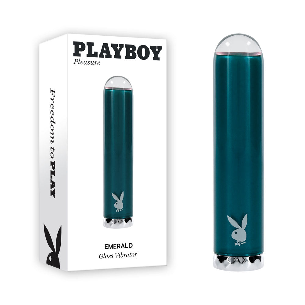 Playboy Pleasure EMERALD - Blue 9.1 cm USB Rechargeable Glass Tipped Bullet-PB-RS-5339-2