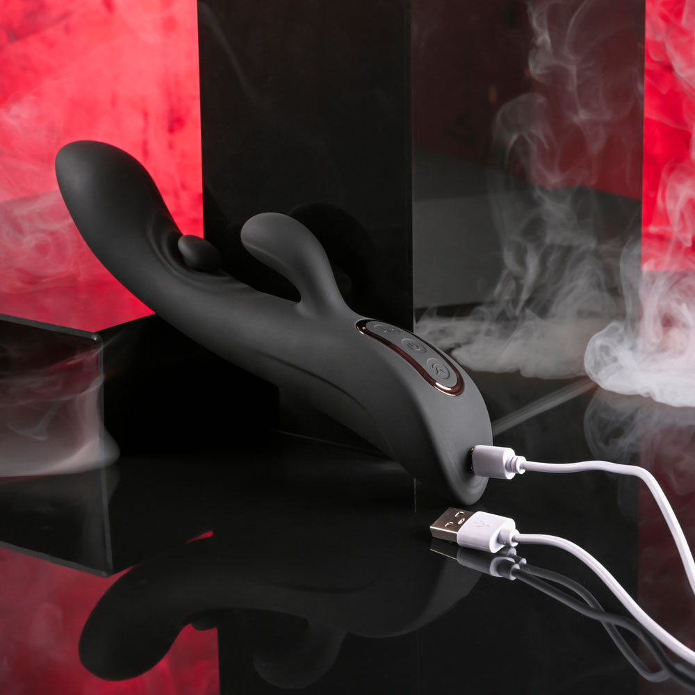 Playboy Pleasure THATS THE SPOT - Black 23.3 cm USB Rechargeable Rabbit Vibrator with G-Spot Tapper