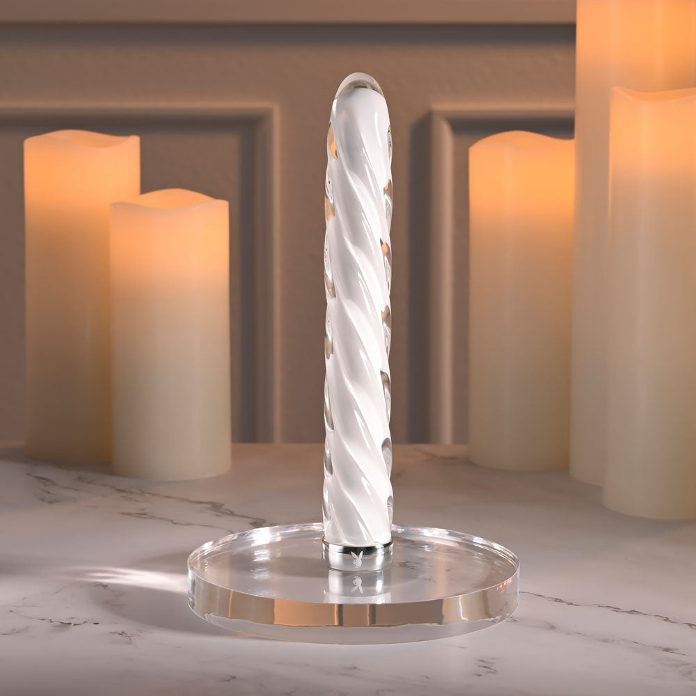 Playboy Pleasure IN A TWIST - White Glass 17.5 cm USB Rechargeable Vibrator-PB-RS-5612-2