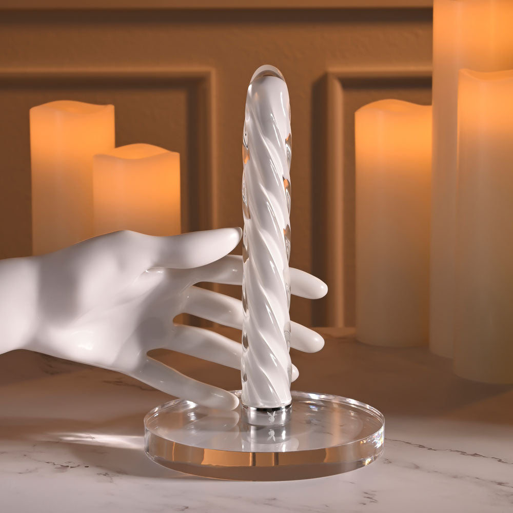 Playboy Pleasure IN A TWIST - White Glass 17.5 cm USB Rechargeable Vibrator-PB-RS-5612-2