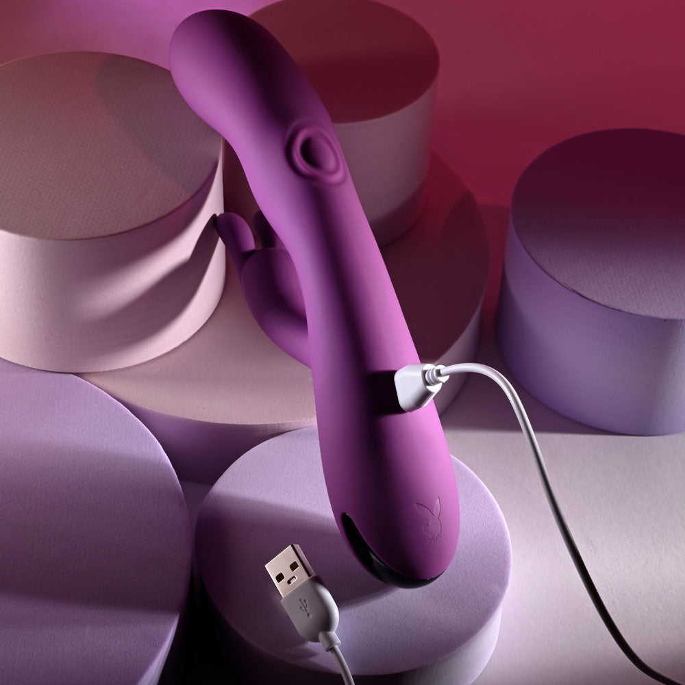 Playboy Pleasure BUSY BUNNY - Purple 22.6 cm USB Rechargeable Rabbit Vibrator with Tapping Shaf