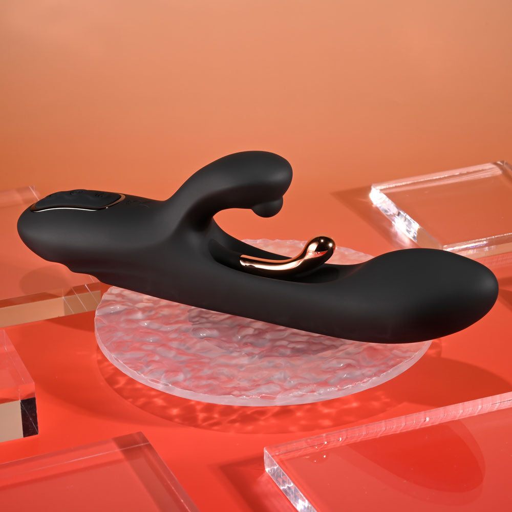 Playboy Pleasure AUREUS - Black 22.7 cm USB Rechargeable Rabbit Vibrator with Internal Flicker-PB-RS-5919-2