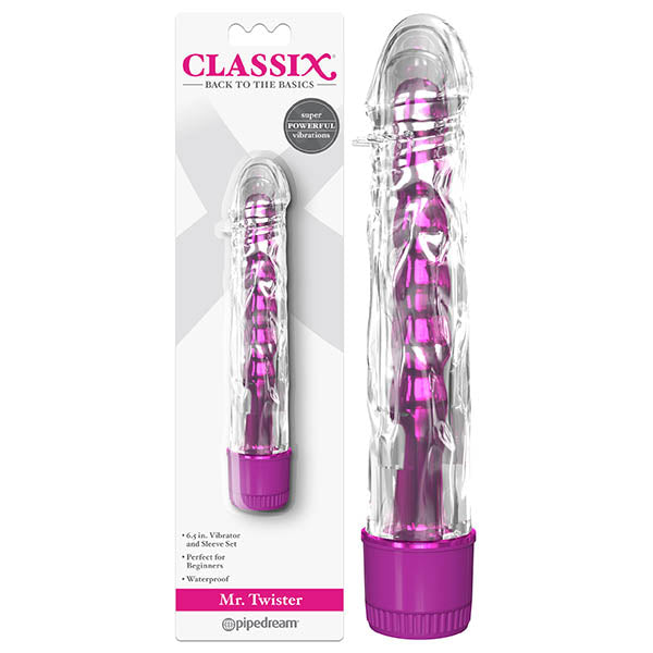 Classix Mr Twister - Metallic Pink 16.5 cm (6) Vibrator with Clear Sleeve-PD1977-11