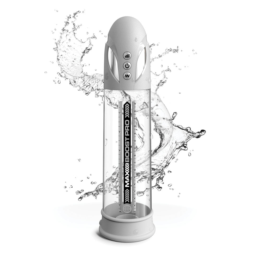 Pump Worx Max Boost Pro Flow - White - White/Clear USB Rechargeable Waterproof Auto Penis Pump-PD3250-19