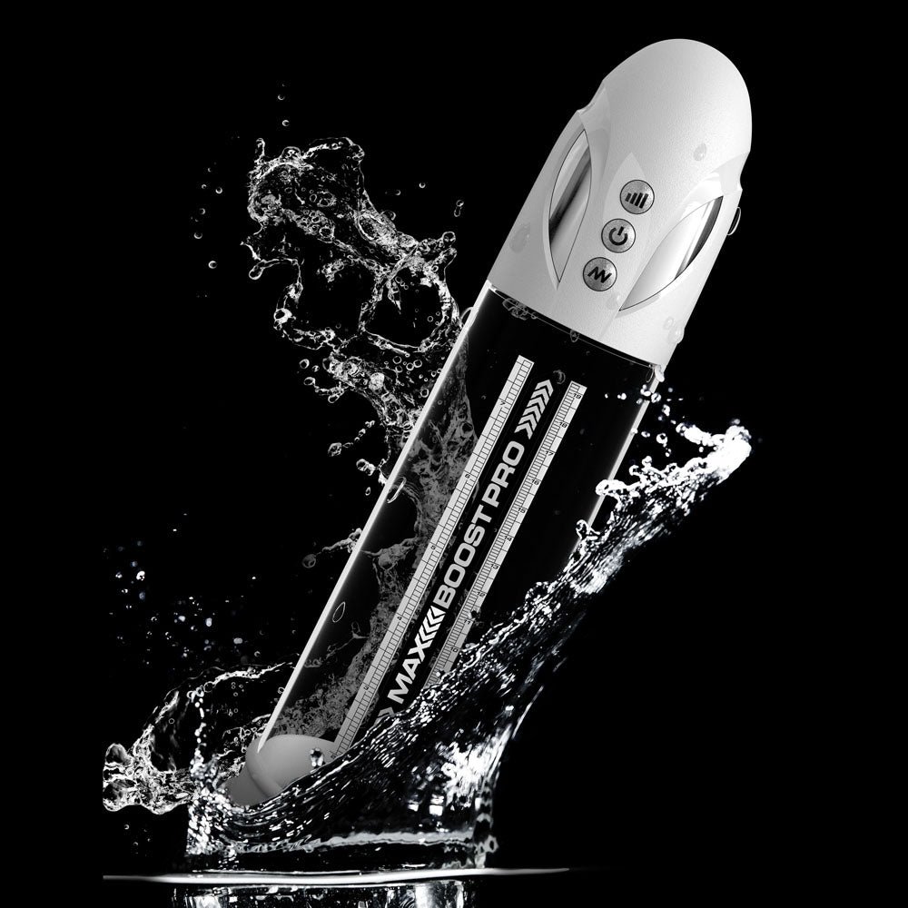 Pump Worx Max Boost Pro Flow - White - White/Clear USB Rechargeable Waterproof Auto Penis Pump-PD3250-19