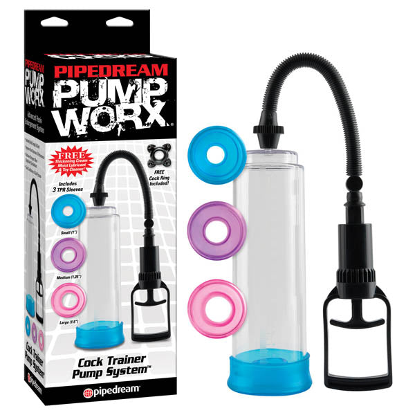 Pump Worx Cock Trainer Pump System - Clear Penis Pump with 3 Sleeves-PD3285-00