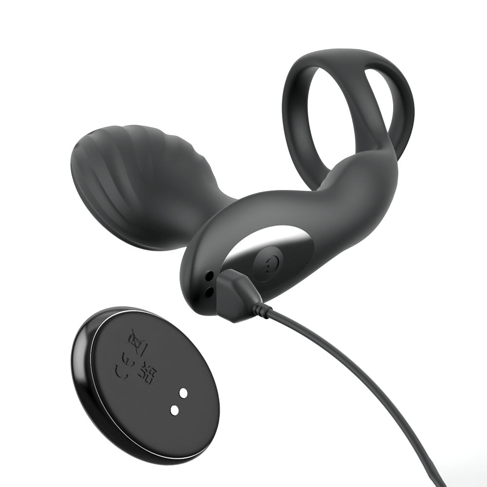 Anal Fantasy Elite Ass-Gasm Gyro-Milk Pro - Black USB Rechargeable Gyrating Butt Plug with Cock Ring-PD4797-23