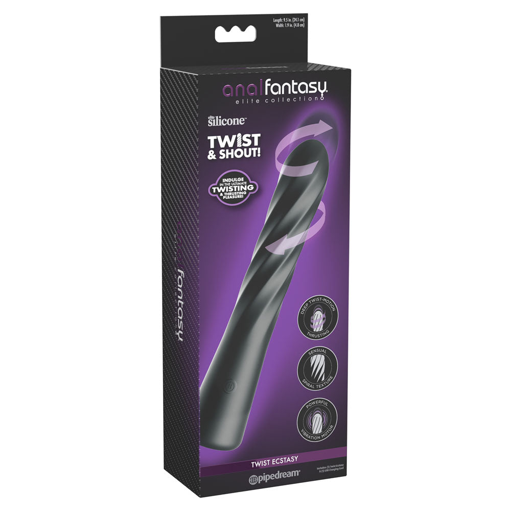 Anal Fantasy Elite Twist Ecstasy - Black - Black 24.1 cm USB Rechargeable Twisting & Thrusting