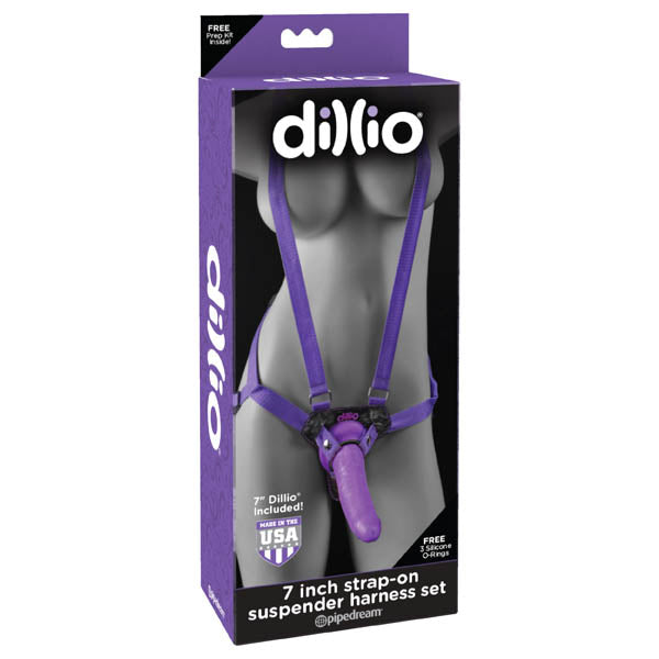 Dillio 7 Strap-On Suspender Harness Set - Purple 17.8 cm Strap-On with Suspender Harness-PD5316-12