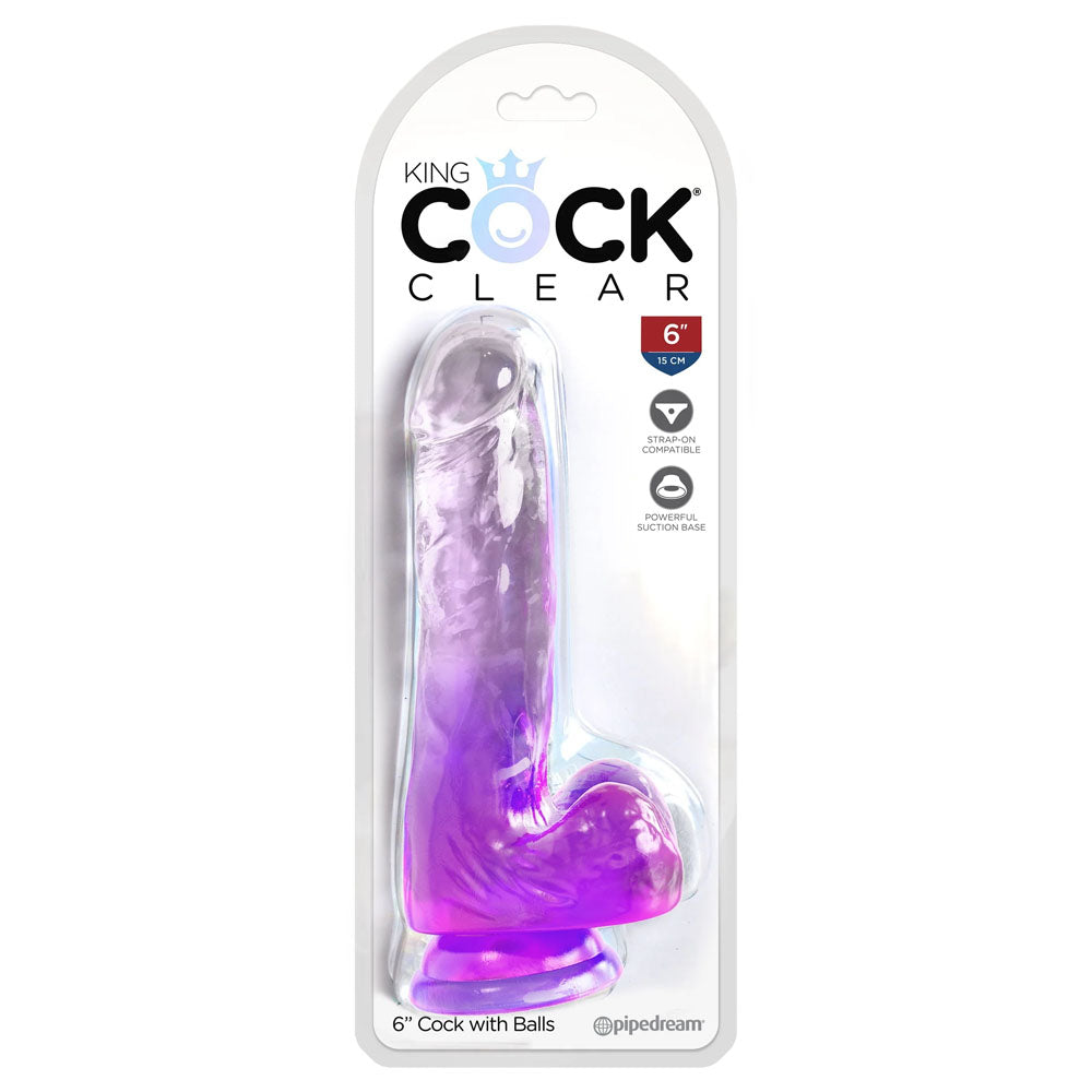 King Cock Clear 6 Cock with Balls - Purple - Purple 15.2 cm Dong-PD5752-12