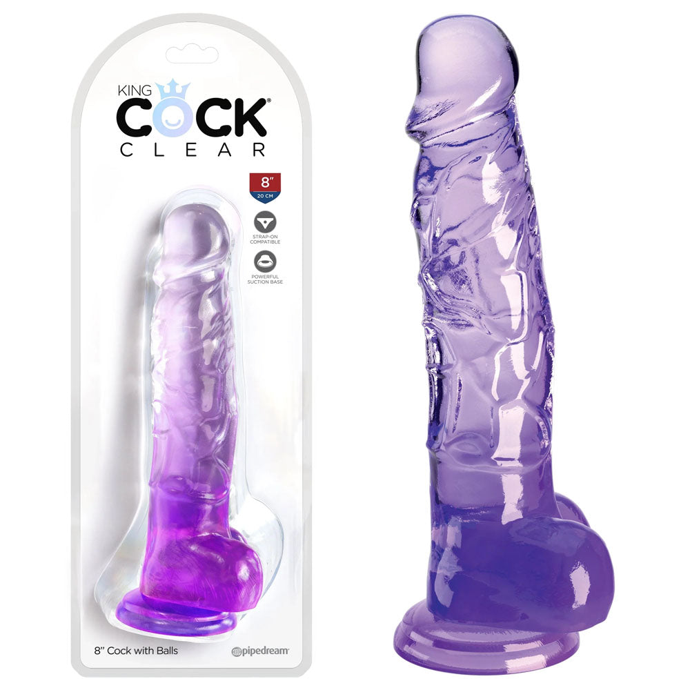 King Cock Clear 8 Cock with Balls - Purple - Purple 20.3 cm Dong-PD5756-12