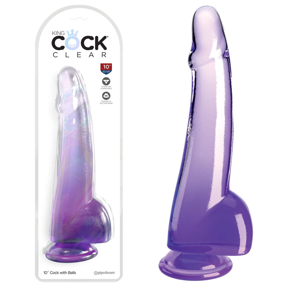 King Cock Clear 10 Cock with Balls - Purple - Purple 25 cm Dong-PD5761-12