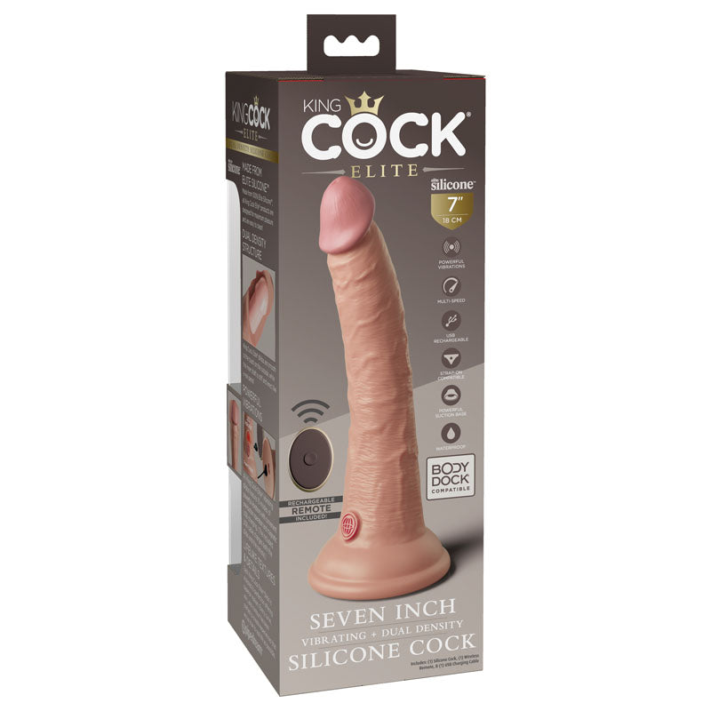 King Cock Elite 7 Vibrating Dual Density Cock with Remote - Flesh 17.8 cm USB Rechargeable Vibrating Dong-PD5777-21