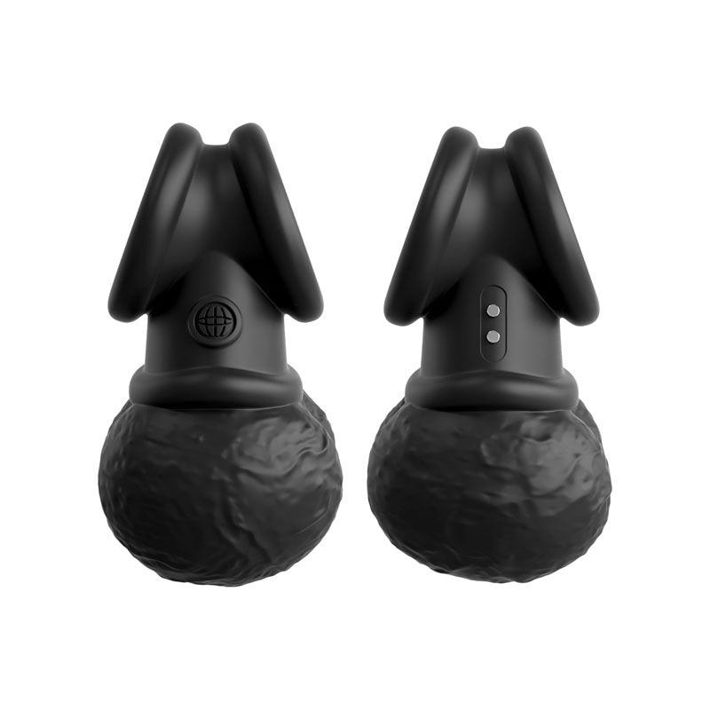 King Cock Elite The Crown Jewels Vibrating Silicone Balls - Black USB Rechargeable Vibrating Cock Ring-PD5780-23