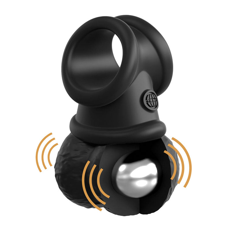 King Cock Elite The Crown Jewels Vibrating Silicone Balls - Black USB Rechargeable Vibrating Cock Ring-PD5780-23