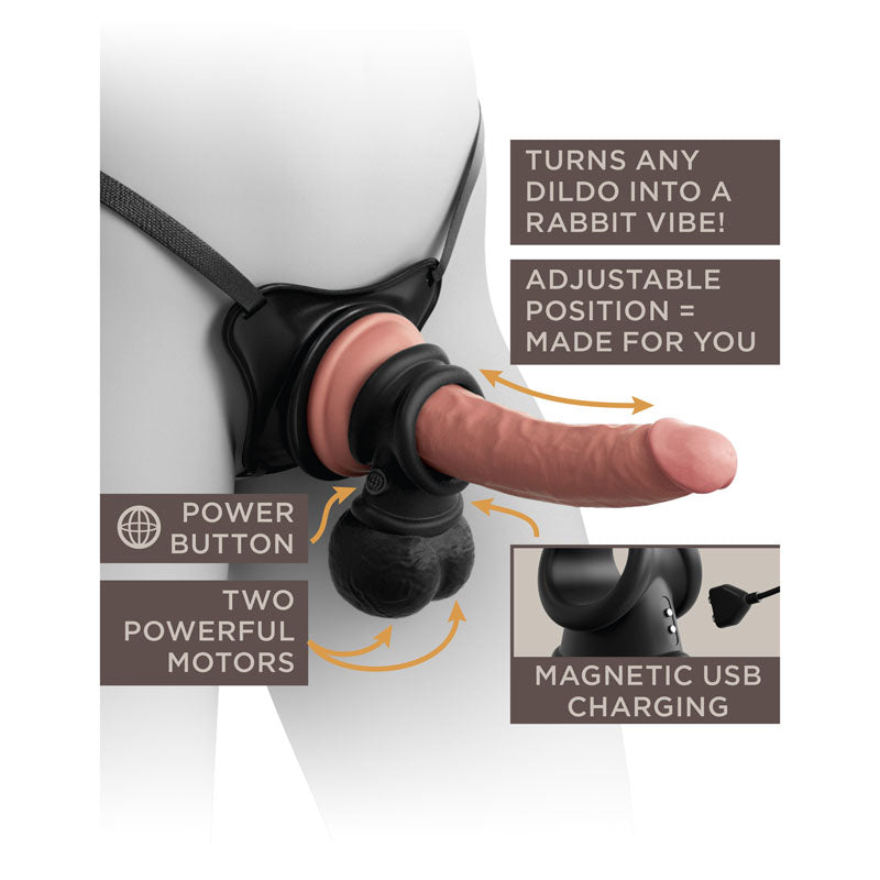 King Cock Elite The Crown Jewels Vibrating Silicone Balls - Black USB Rechargeable Vibrating Cock Ring-PD5780-23