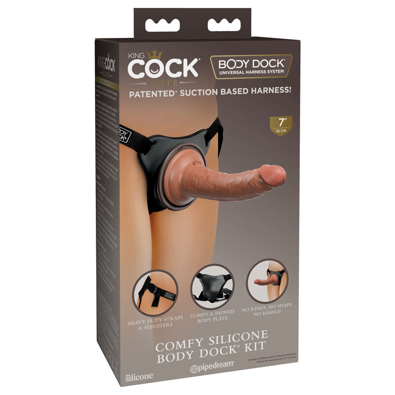 King Cock Elite Comfy Silicone Body Dock Kit - Body Dock Strap-On Harness with Tan 17.8 cm Dong-PD5783-22