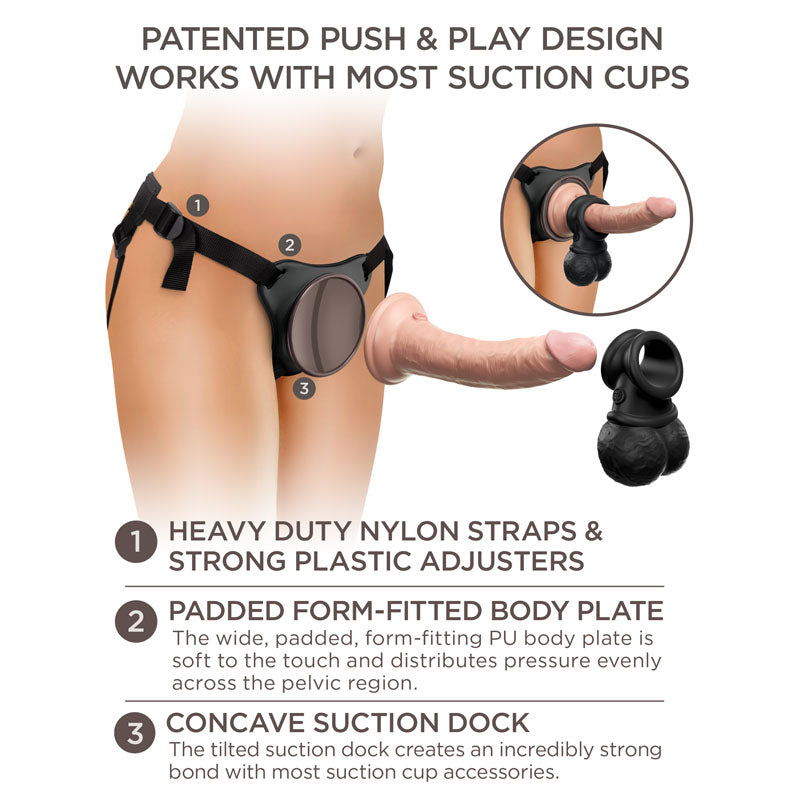 King Cock Elite Ultimate Vibrating Silicone Body Dock Kit - Body Dock Strap-On Harness with 17.8 cm Vibrating Dong & Vibrating Balls-PD5785-21