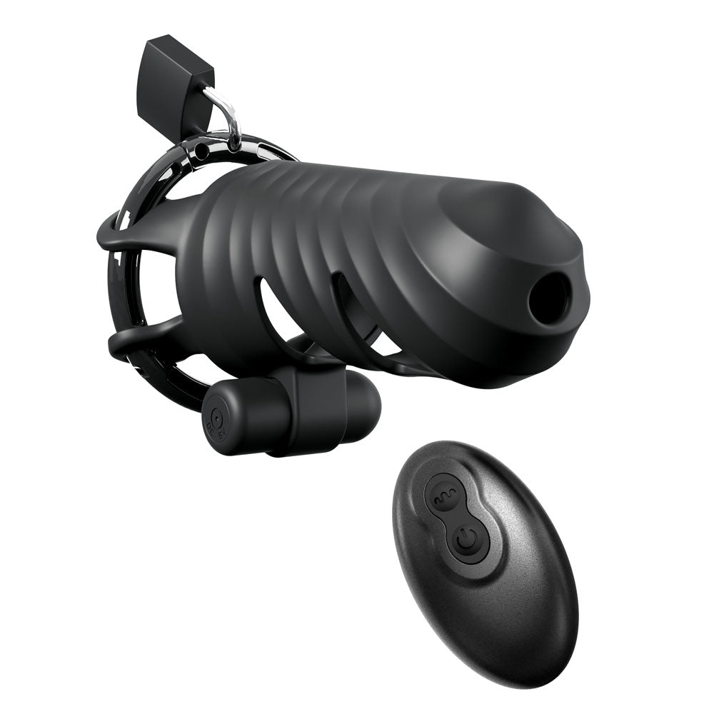 Fantasy C-Ringz Remote-Controlled Vibrating Cock Blocker - Black Vibrating Cock Cage-PD5971-23