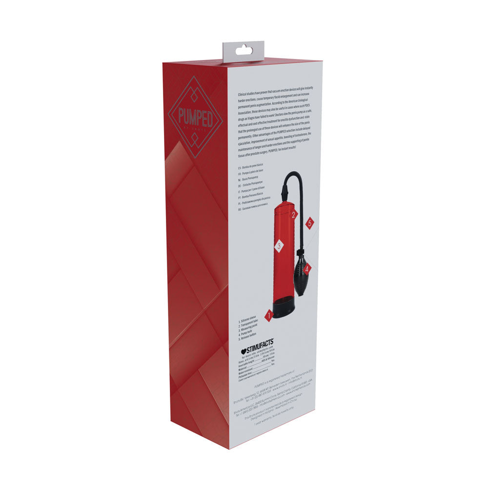 PUMPED Basic Pump 1 - Red - Red Penis Pump-PMP054RED