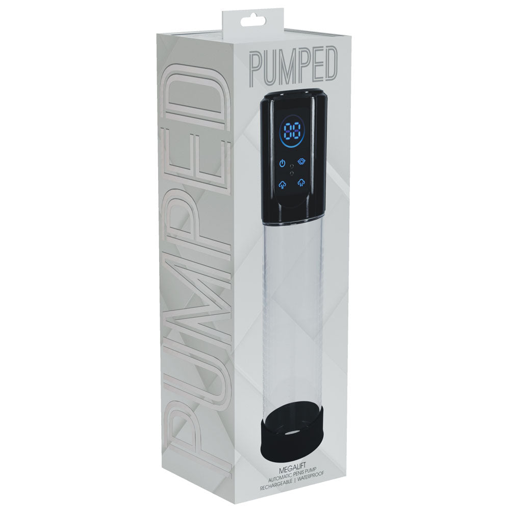 PUMPED MegaLift Automatic Penis Pump - Black - Black/Clear USB Rechargeable Auto Penis Pump-PMP059BLK