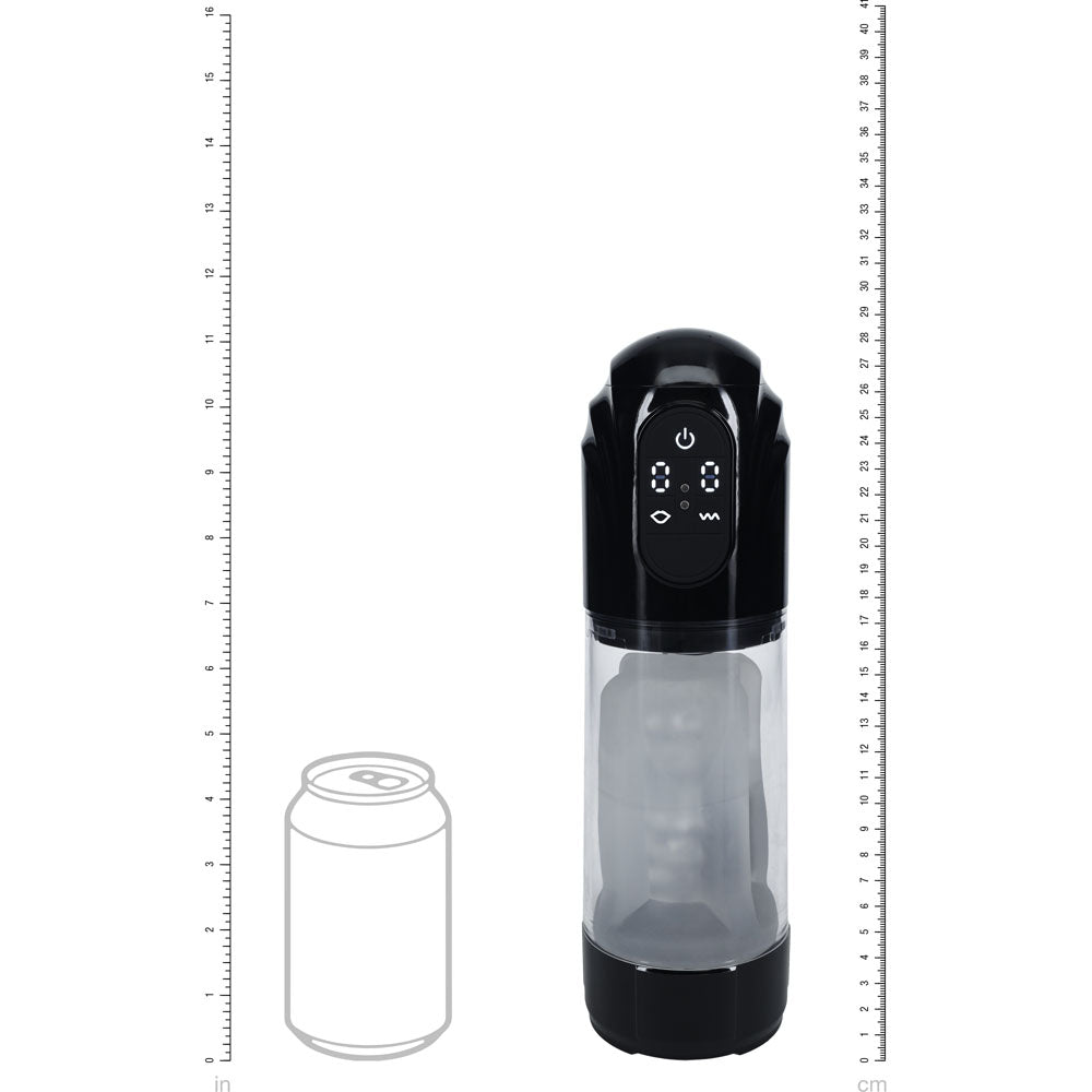 PUMPED TechnoThrust Auto Masturbator - Black/Clear USB Rechargeable Auto Maturbator-PMP061BLK