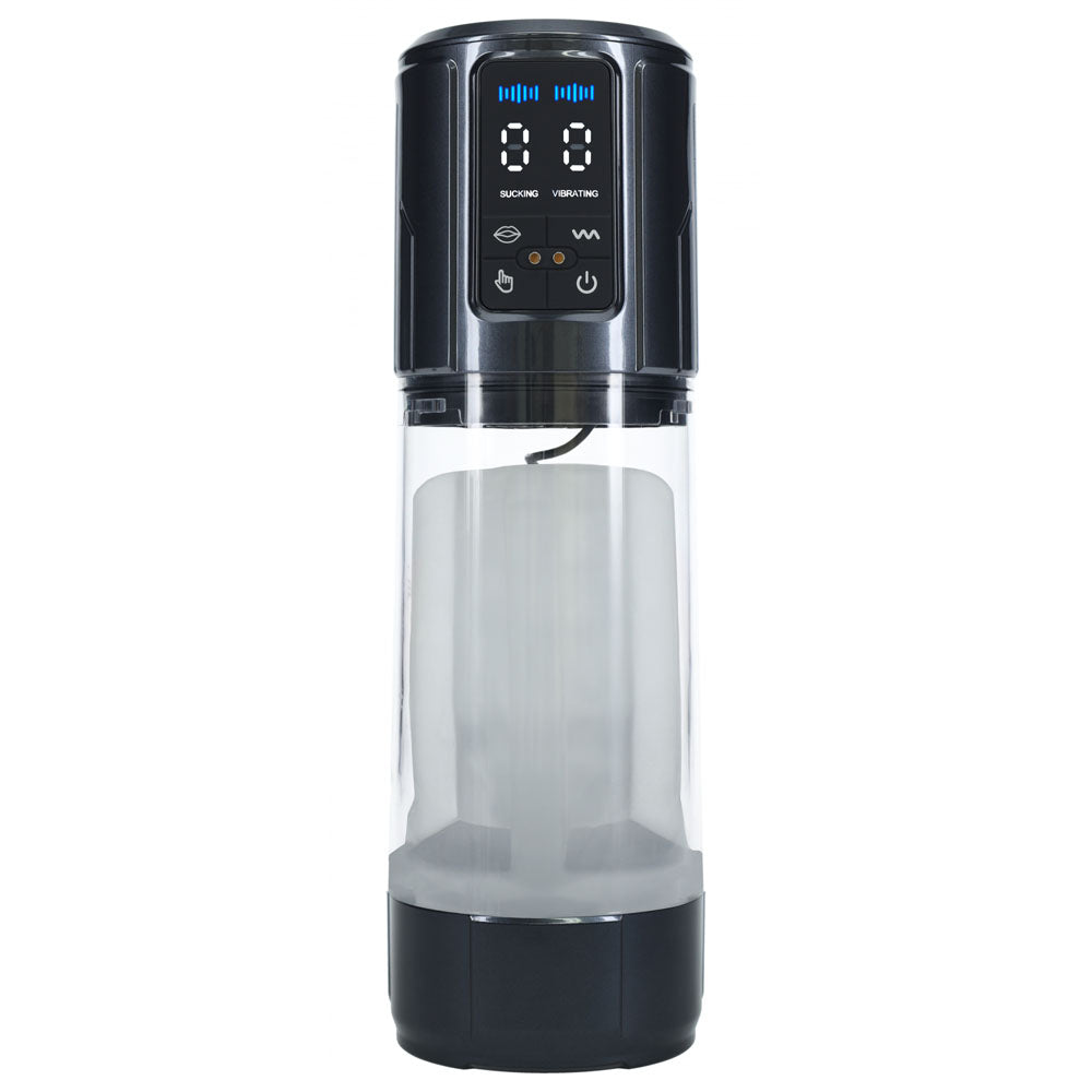 PUMPED UltraLift Automatic Masturbator - Gunmetal Grey/Clear USB Rechargeable Auto Masturbator-PMP062GUN
