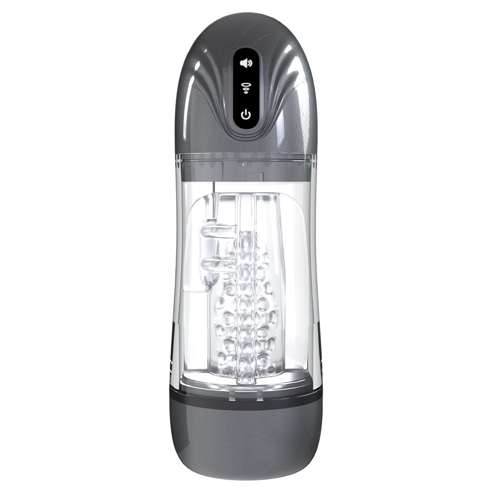 PUMPED SonicPull - Gunmetal - Gunmetal Grey/Clear USB Rechargeable Sucking And Vibrating Auto Masturbator-PMP066GUN