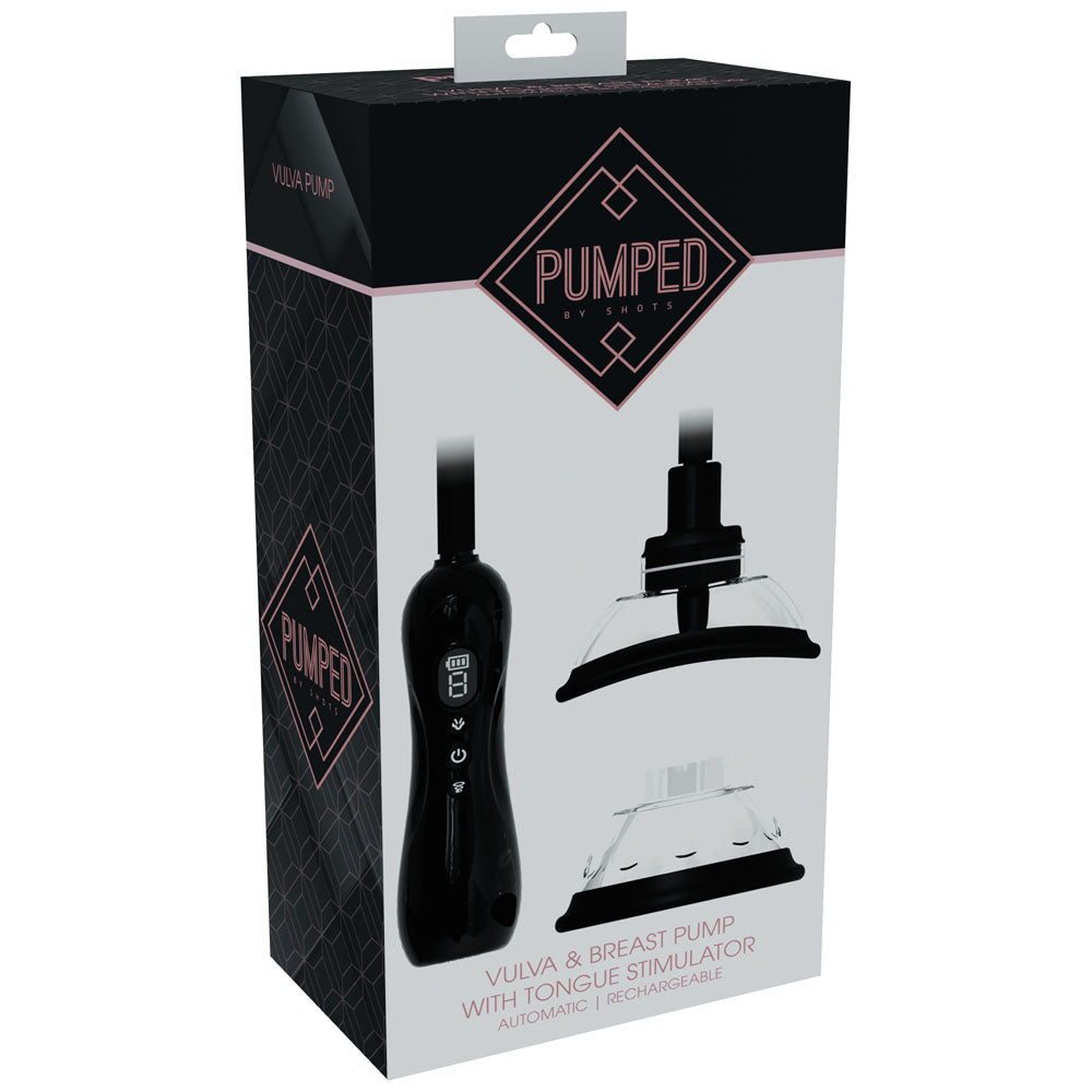 PUMPED Vulva & Breast Pump with Tongue Stimulator - Black - Black USB Rechargeable Ladies Pump