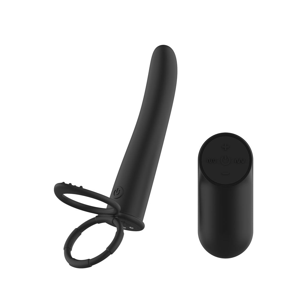 Passion Play Vibrating Double Penetrator with Remote - Black USB Rechargeable Vibrating Double