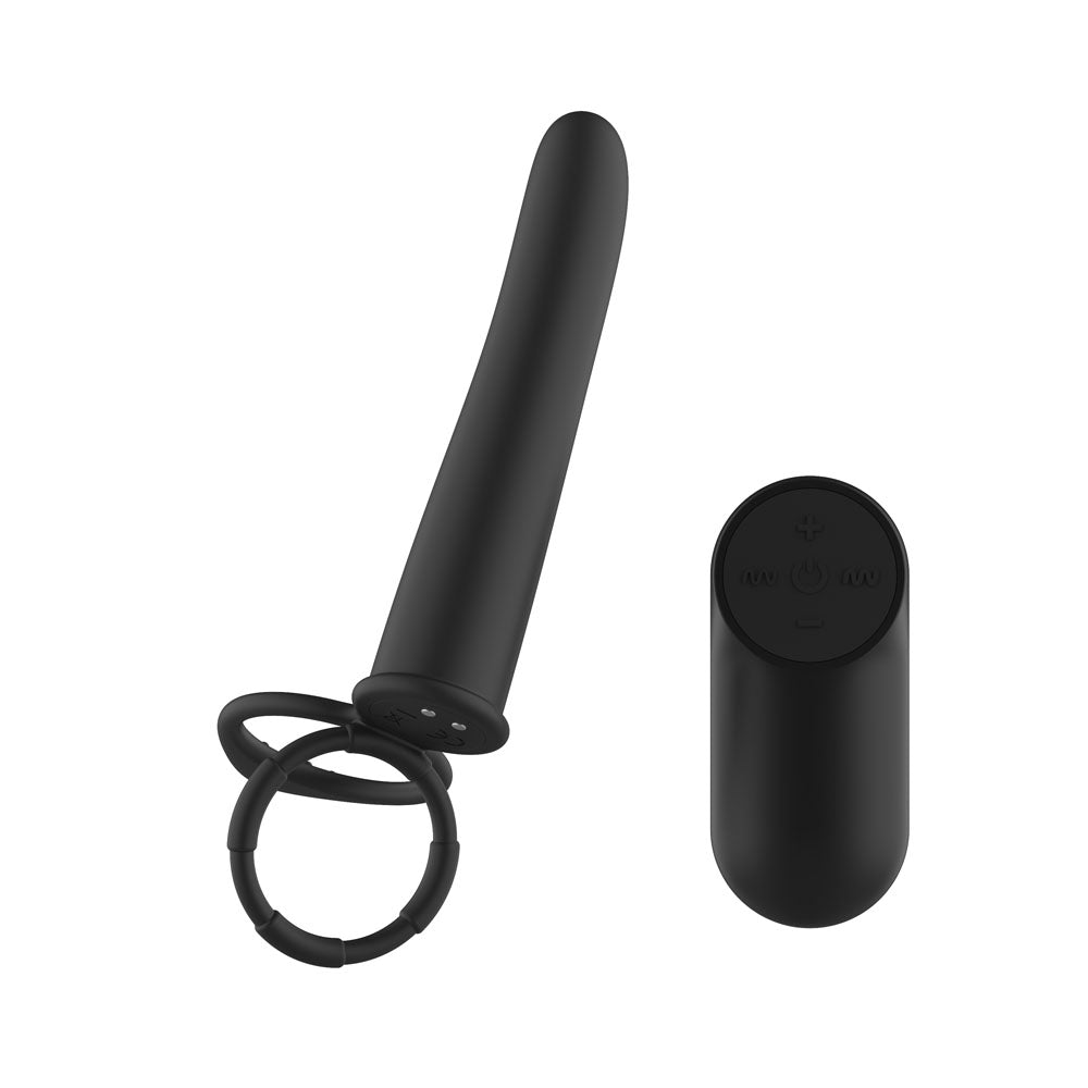 Passion Play Vibrating Double Penetrator with Remote - Black USB Rechargeable Vibrating Double