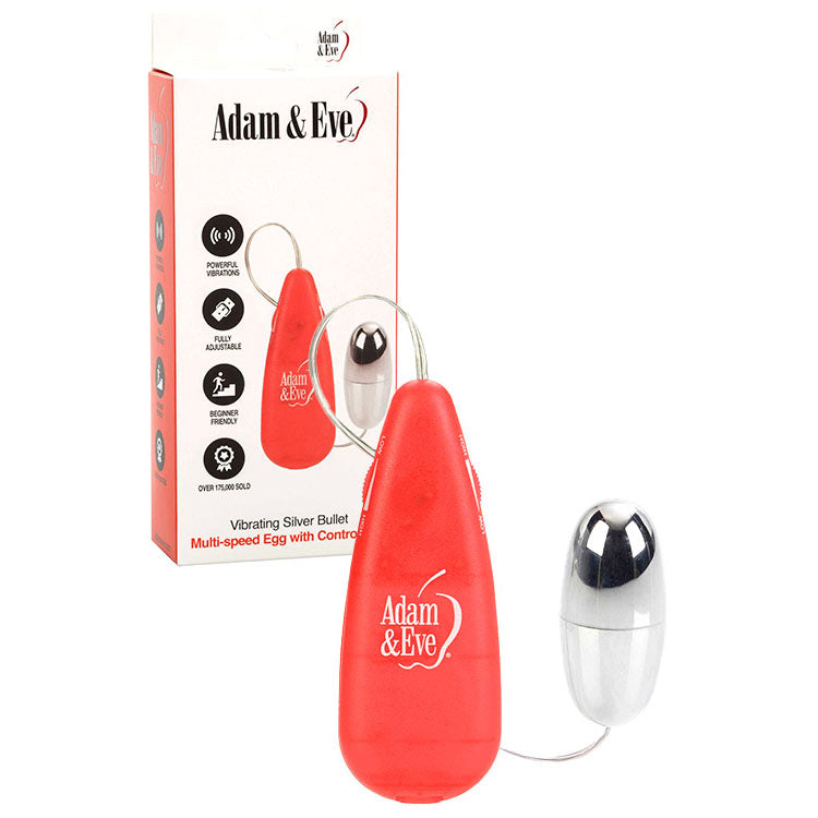 Adam & Eve VIBRATING SILVER BULLET - Silver Vibrating Bullet with Remote Control - R582 0000