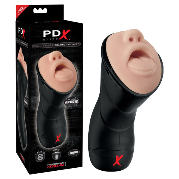 PDX Elite Deep Throat Vibrating Stroker - Flesh Vibrating Mouth Stroker-RD507