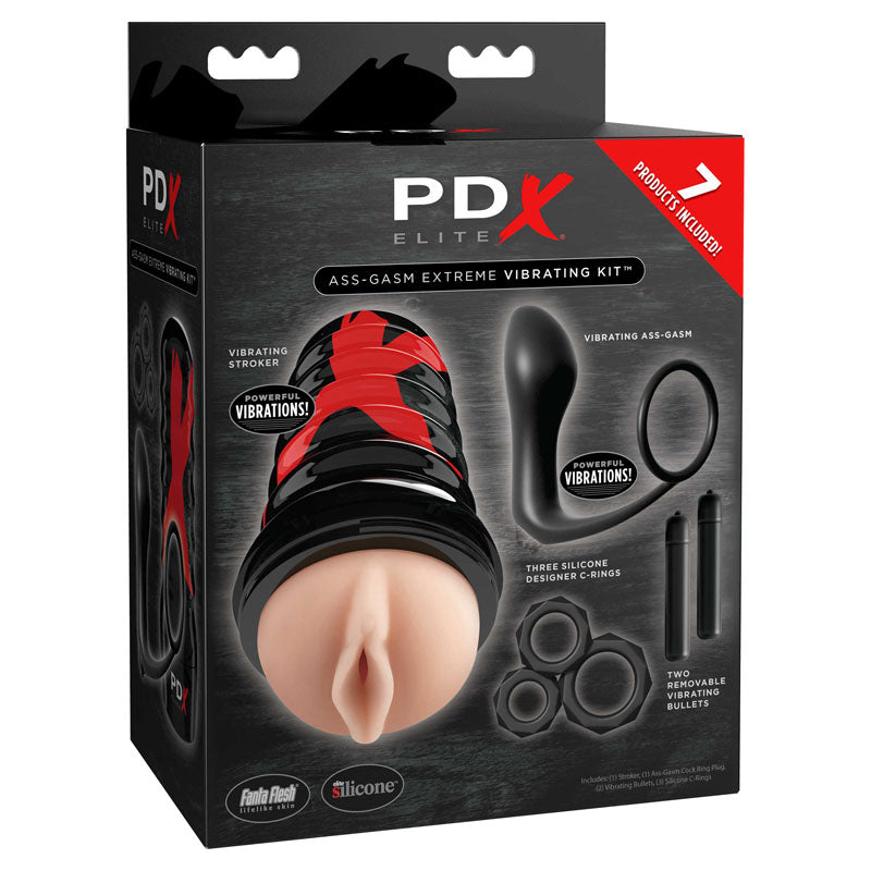 PDX Elite Ass-gasm Vibrating Kit - Black Male Kit - 11 Piece Set-RD519