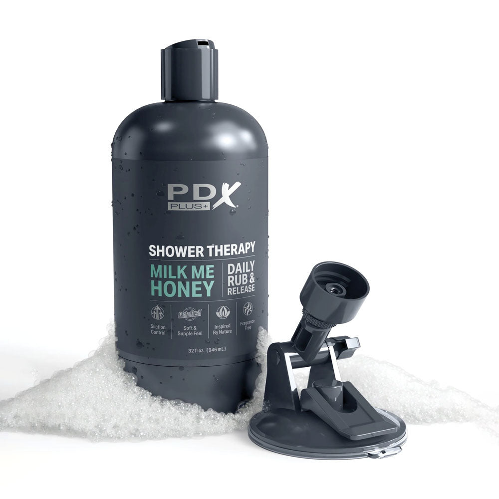 PDX Plus Shower Therapy - Milk Me Honey - Flesh - Flesh Discreet Vagina Stroker with Suction Base-RD621-21