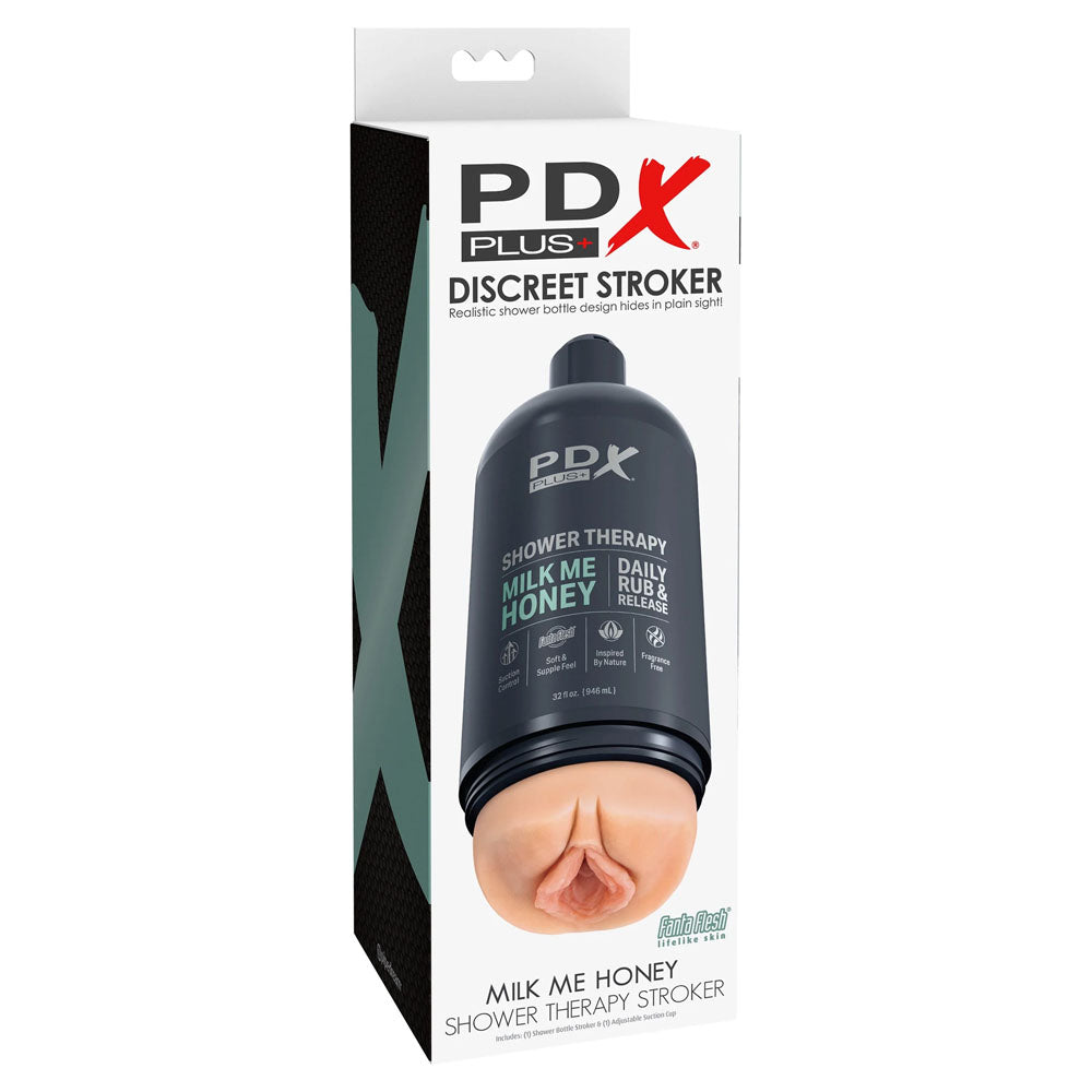 PDX Plus Shower Therapy - Milk Me Honey - Flesh - Flesh Discreet Vagina Stroker with Suction Base-RD621-21