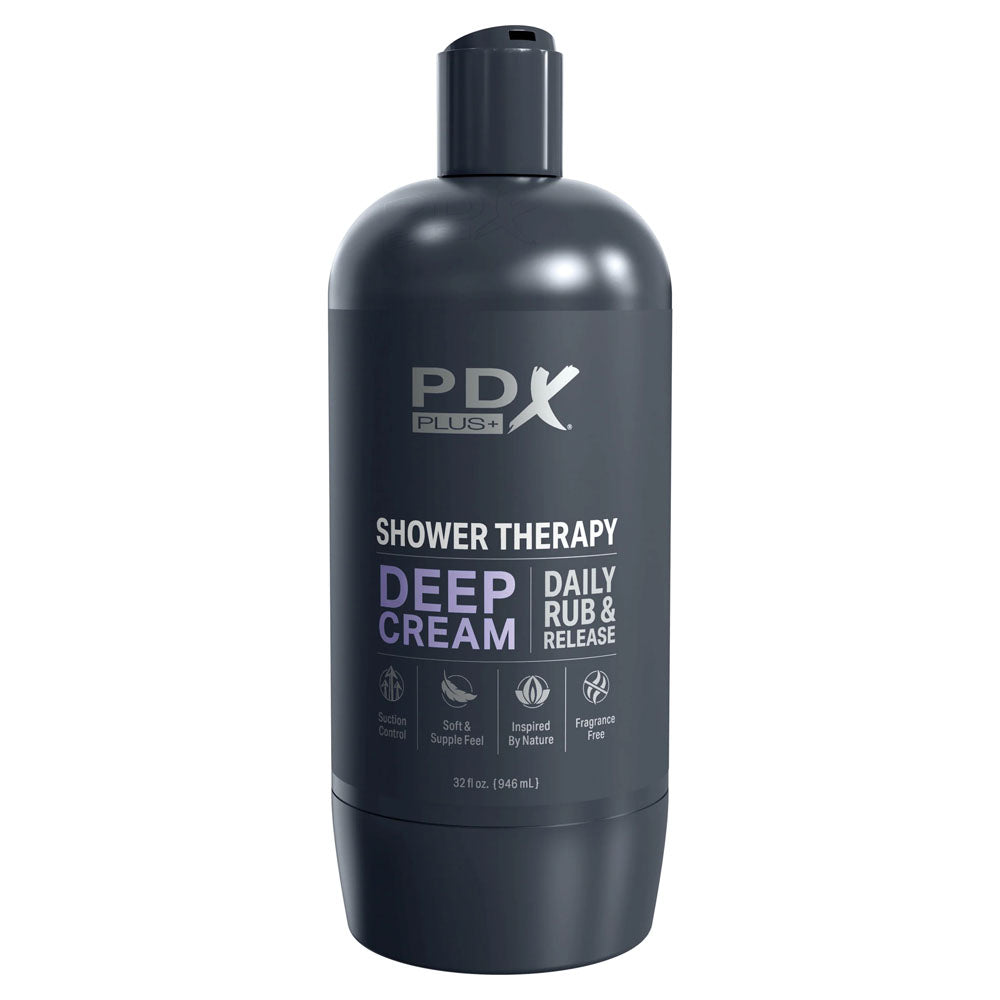 PDX Plus Shower Therapy - Deep Cream - Frosted - Clear Discreet Stroker with Suction Base-RD623-20