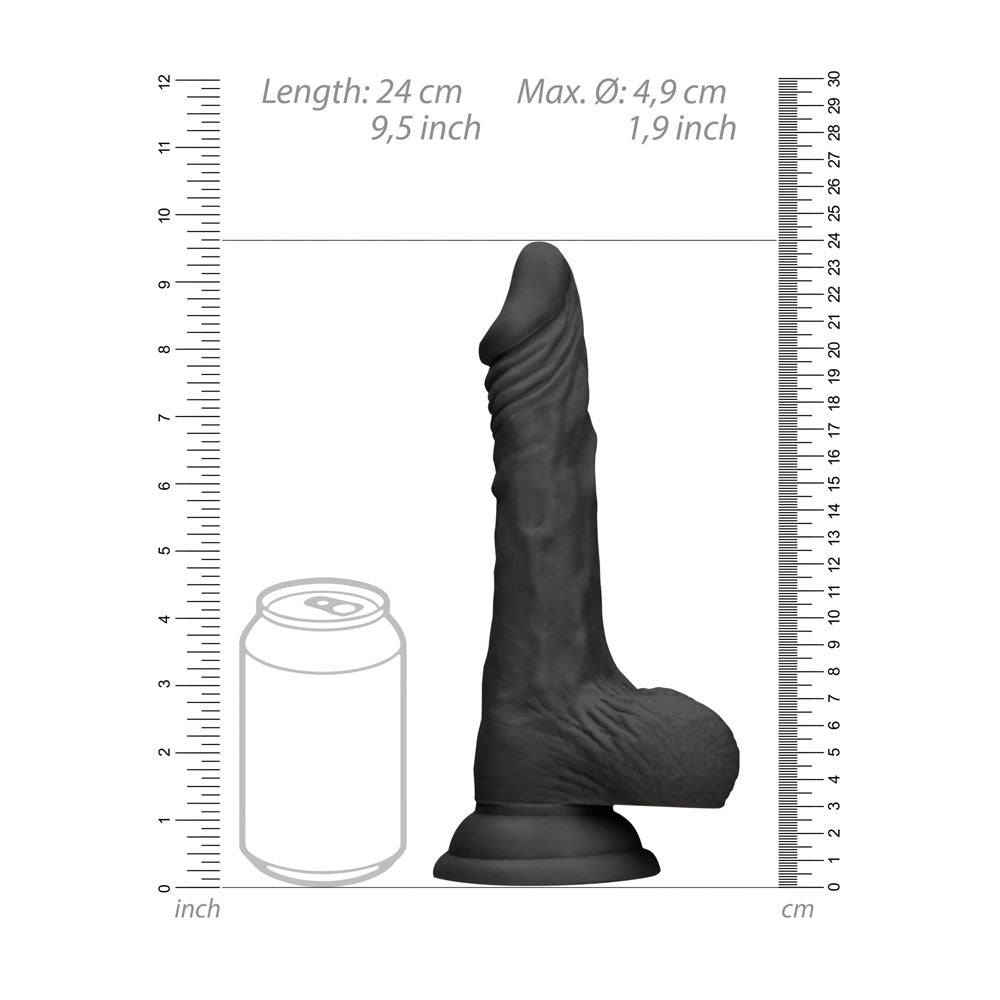 REALROCK 9 Realistic Dong with Balls - Black - Black 22.9 cm Dong - REA096BLK