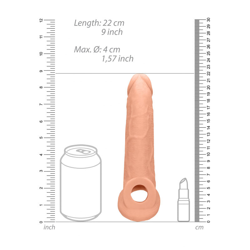 REALROCK 9 Realistic Penis Extender with Rings - Flesh 22.9 cm Penis Extension Sleeve-REA107FLE