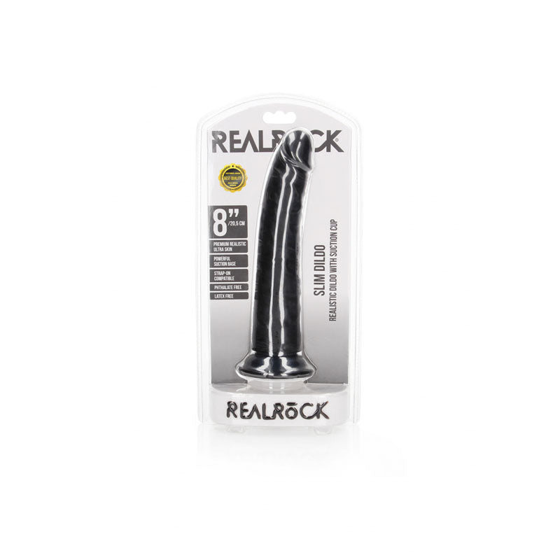 REALROCK Realistic Slim Dildo with Suction Cup - 20.5cm - Black 20.5 cm (8) Dong-REA115BLK