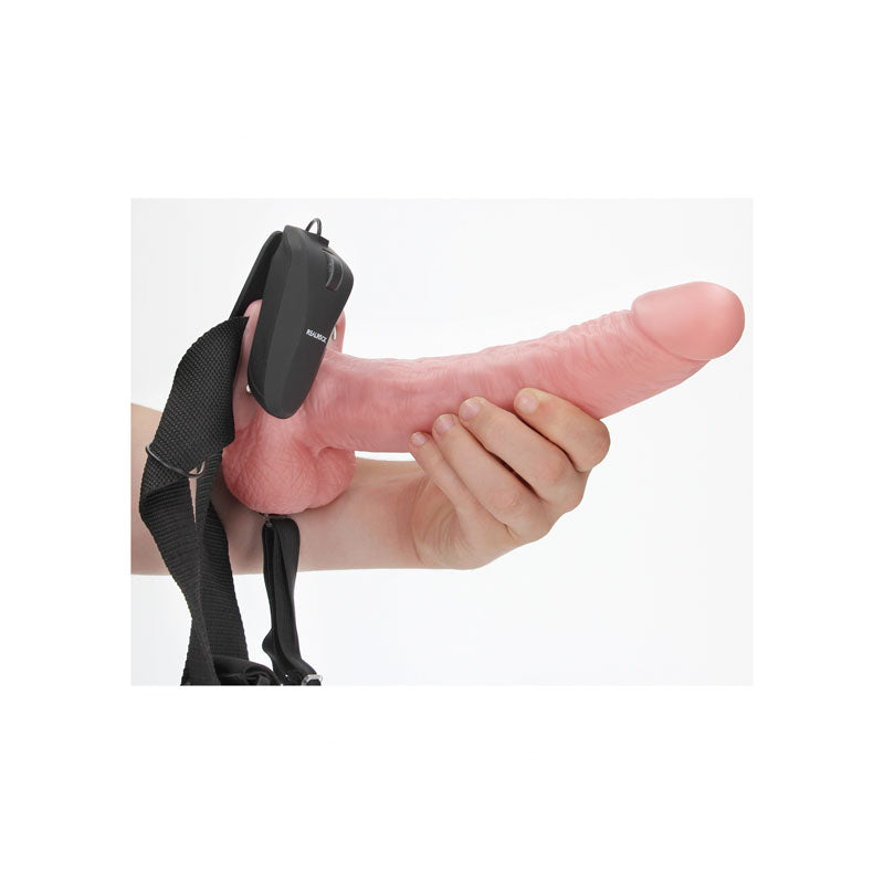 REALROCK Vibrating Hollow Strapon + Balls - 23cm Flesh - Flesh 23 cm Vibrating Hollow Strap-On-REA134FLE