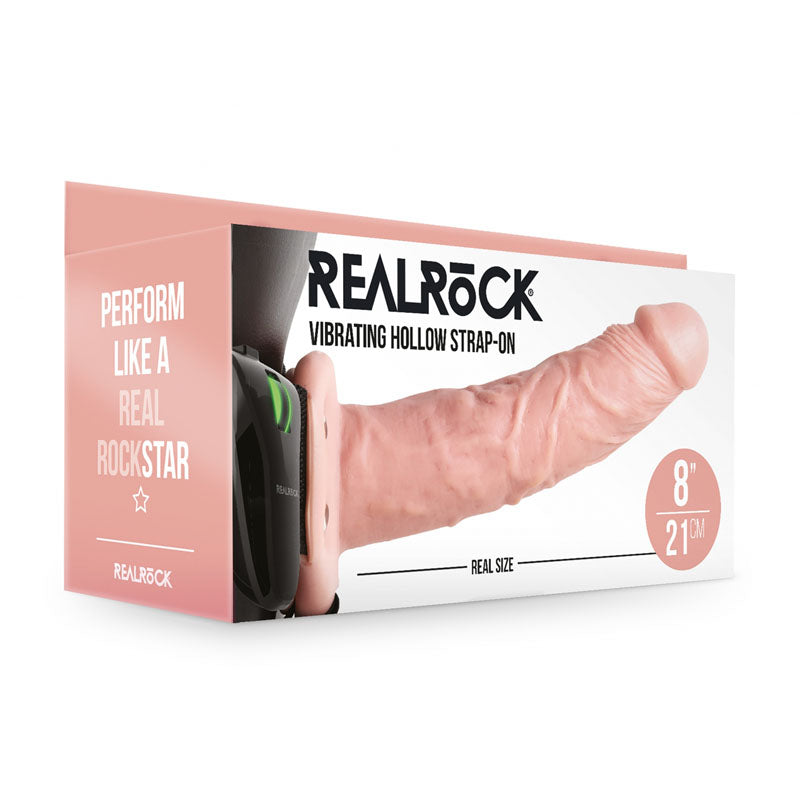 REALROCK Vibrating Hollow Strap-on - 20.5 cm Flesh - Flesh 20.5 cm Vibrating Hollow Strap-On-REA139FLE